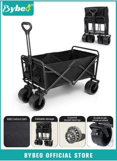 Bybeo Foldable Wagon Carts, Utility Camping Cart, Collapsible Heavy Duty Trolley Cart, Portable Shopping Trolley with Wheels Adjustable Handle, Outdoor Transport Trailer, Large Capacity for Garden Picnic  - Image 1