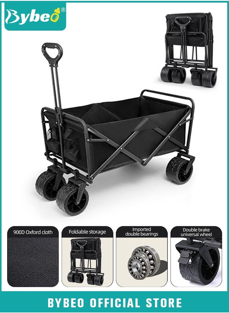 Bybeo Foldable Wagon Carts, Utility Camping Cart, Collapsible Heavy Duty Trolley Cart, Portable Shopping Trolley with Wheels Adjustable Handle, Outdoor Transport Trailer, Large Capacity for Garden Picnic  - Image 1