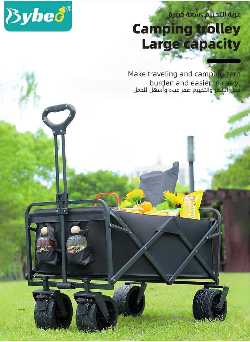 Bybeo Foldable Wagon Carts, Utility Camping Cart, Collapsible Heavy Duty Trolley Cart, Portable Shopping Trolley with Wheels Adjustable Handle, Outdoor Transport Trailer, Large Capacity for Garden Picnic  - Image 2