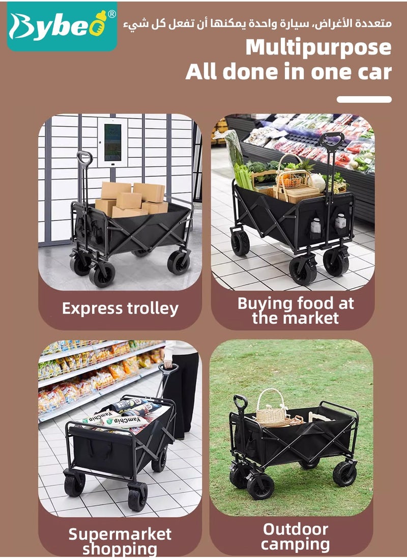 Bybeo Foldable Wagon Carts, Utility Camping Cart, Collapsible Heavy Duty Trolley Cart, Portable Shopping Trolley with Wheels Adjustable Handle, Outdoor Transport Trailer, Large Capacity for Garden Picnic  - Image 3