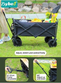 Bybeo Foldable Wagon Carts, Utility Camping Cart, Collapsible Heavy Duty Trolley Cart, Portable Shopping Trolley with Wheels Adjustable Handle, Outdoor Transport Trailer, Large Capacity for Garden Picnic  - Image 4