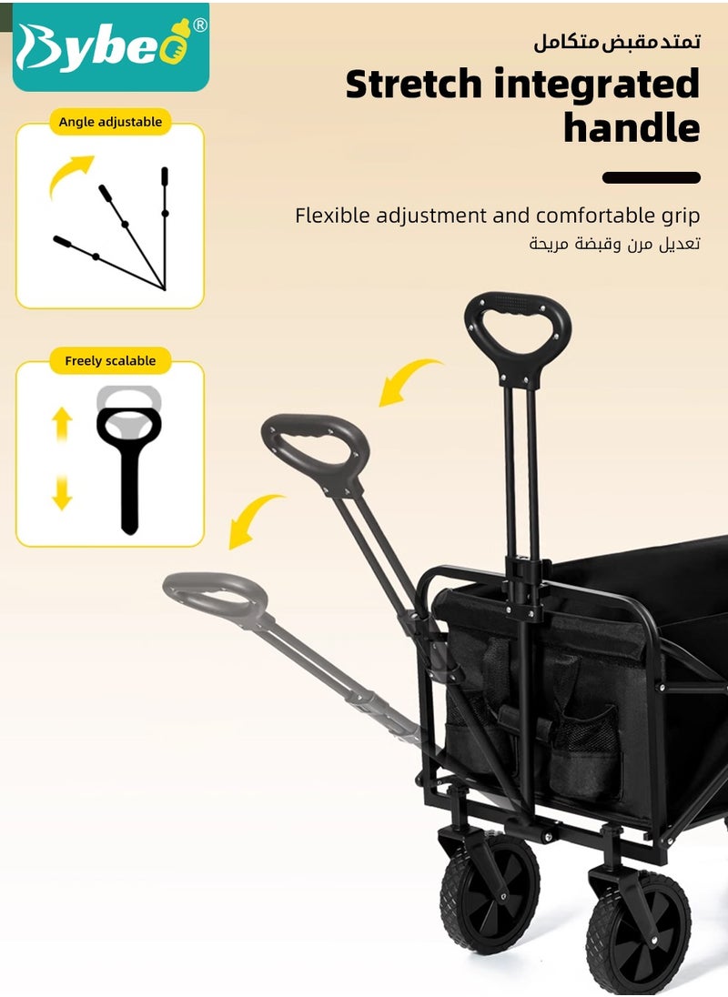 Bybeo Foldable Wagon Carts, Utility Camping Cart, Collapsible Heavy Duty Trolley Cart, Portable Shopping Trolley with Wheels Adjustable Handle, Outdoor Transport Trailer, Large Capacity for Garden Picnic  - Image 5