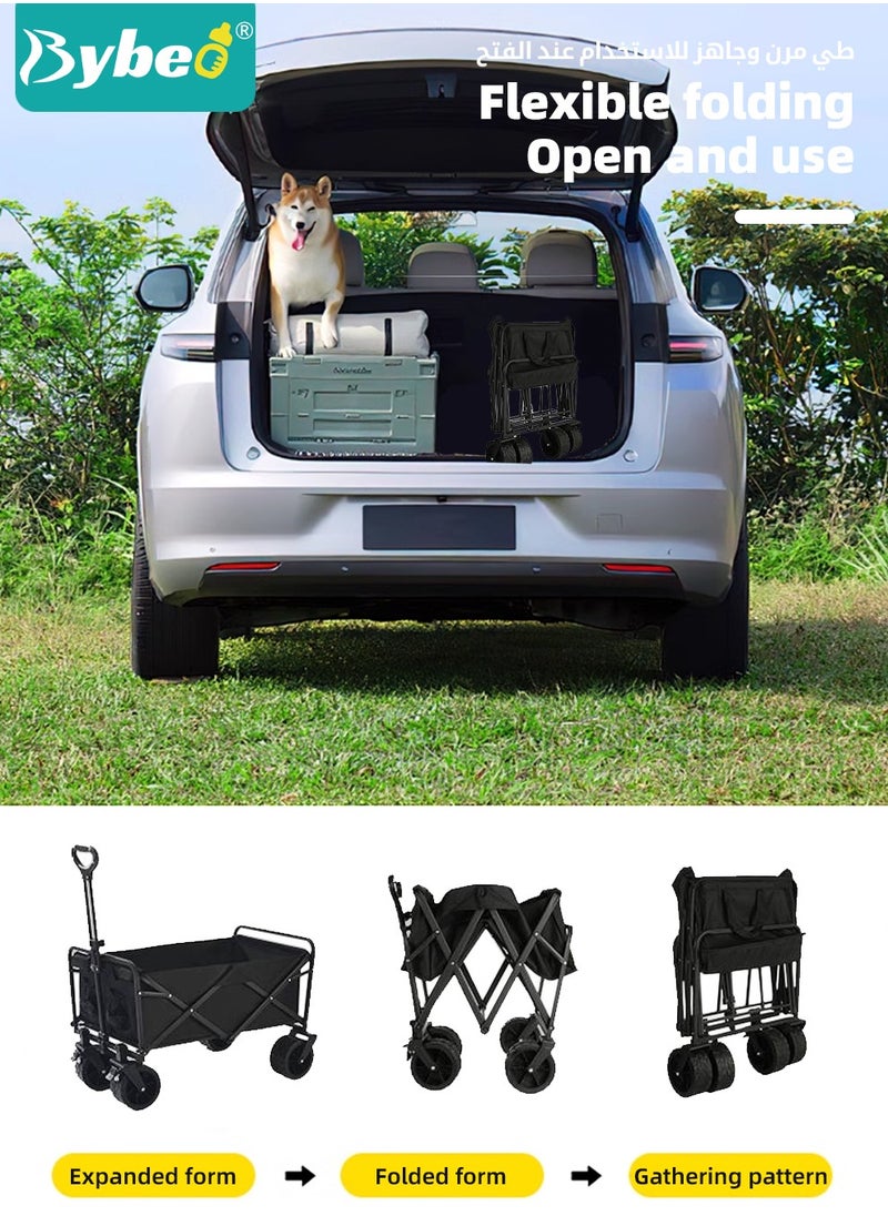Bybeo - Foldable Wagon Carts, Utility Camping Cart, Collapsible Heavy Duty Trolley Cart, Portable Shopping Trolley with Wheels Adjustable Handle, Outdoor Transport Trailer, Large Capacity for Garden Picnic - Image 1