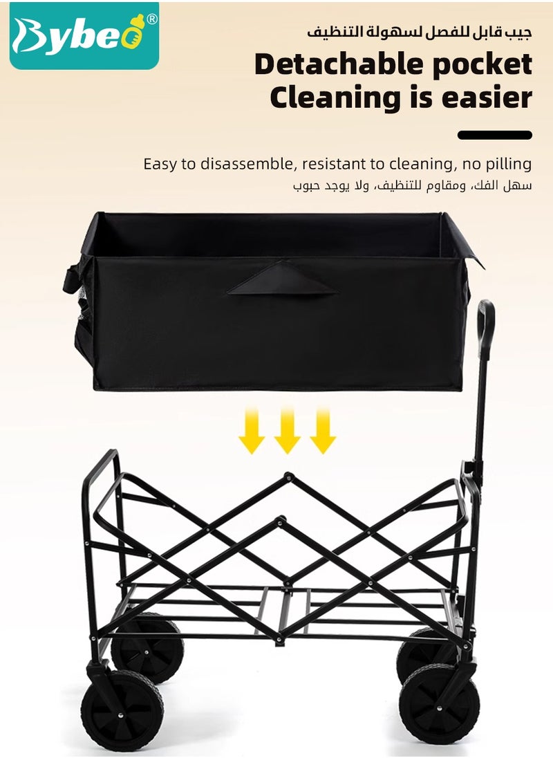 Bybeo - Foldable Wagon Carts, Utility Camping Cart, Collapsible Heavy Duty Trolley Cart, Portable Shopping Trolley with Wheels Adjustable Handle, Outdoor Transport Trailer, Large Capacity for Garden Picnic - Image 1