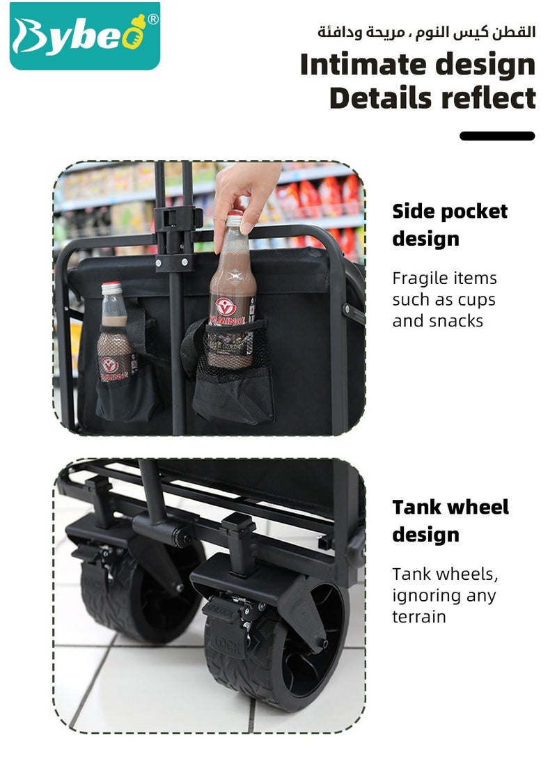 Bybeo - Foldable Wagon Carts, Utility Camping Cart, Collapsible Heavy Duty Trolley Cart, Portable Shopping Trolley with Wheels Adjustable Handle, Outdoor Transport Trailer, Large Capacity for Garden Picnic - Image 1
