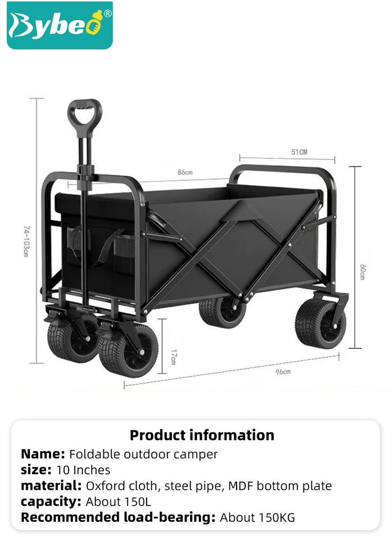 Bybeo - Foldable Wagon Carts, Utility Camping Cart, Collapsible Heavy Duty Trolley Cart, Portable Shopping Trolley with Wheels Adjustable Handle, Outdoor Transport Trailer, Large Capacity for Garden Picnic - Image 1