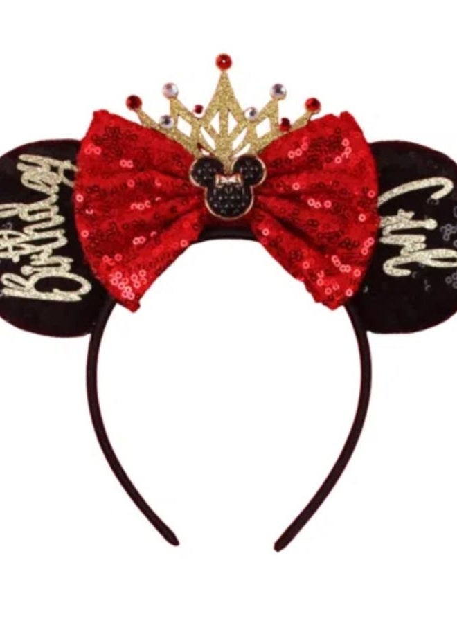 Xingkang Sequined Birthday Mouse Headband, Red Sequined Bow With Golden Crown Headband, Mouse Head embedded In The Middle Of The Bow, Overall Design Sweet &Cute,MQHG-1 - Image 1