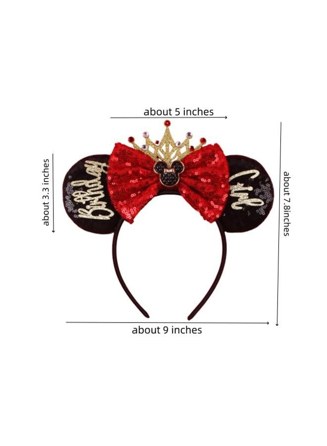 Xingkang Sequined Birthday Mouse Headband, Red Sequined Bow With Golden Crown Headband, Mouse Head embedded In The Middle Of The Bow, Overall Design Sweet &Cute,MQHG-1 - Image 5