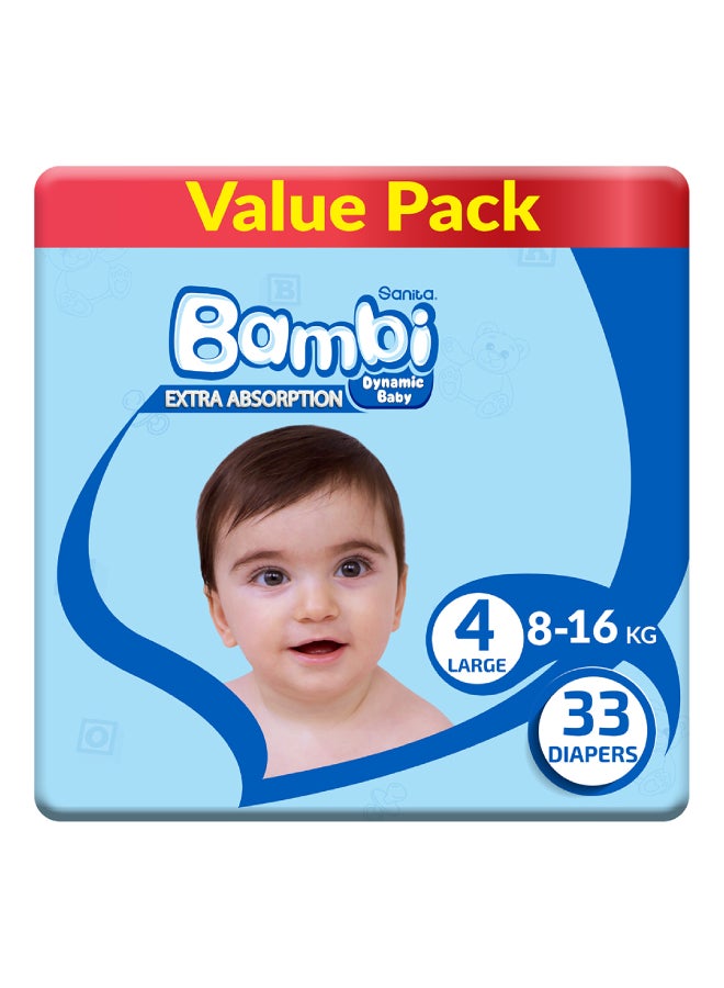Sanita Bambi Size 4, Large, 8-16 Kg, Value Pack, 33 Diapers - Image 1