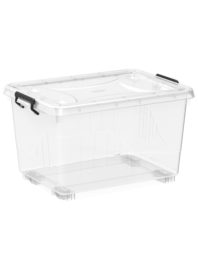 Cosmoplast 55L Clear Plastic Storage Box With Wheels & Lockable Lid | Clear Plastic Organizer | Transparent Box For Storing Clothes, Toys, Tools, Medicine, Office/Kitchen Supplies, Arts & Crafts  (1 Box) - Image 1