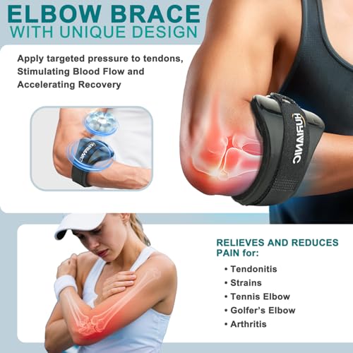 HURIANIC Tennis Elbow Brace for Men & Women, Elbow Strap Support for Tendonitis and Golfers Elbow Pain Relief, Counterforce Forearm Brace Band with Pad Black - Image 2