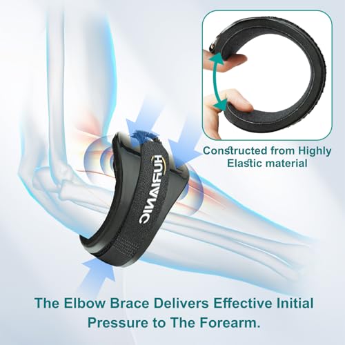 HURIANIC Tennis Elbow Brace for Men & Women, Elbow Strap Support for Tendonitis and Golfers Elbow Pain Relief, Counterforce Forearm Brace Band with Pad Black - Image 3