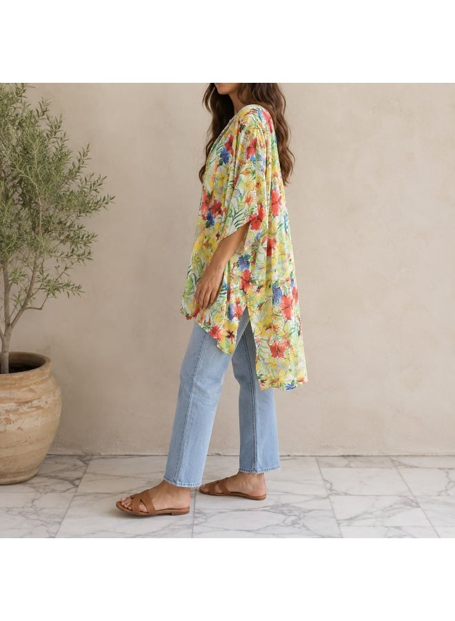 Zecotex Women's Floral Chiffon Kimono Beach Cover-Up - Image 5