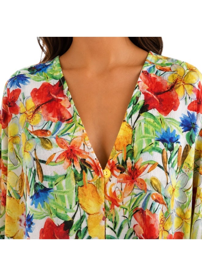 Zecotex Women's Floral Chiffon Kimono Beach Cover-Up - Image 2