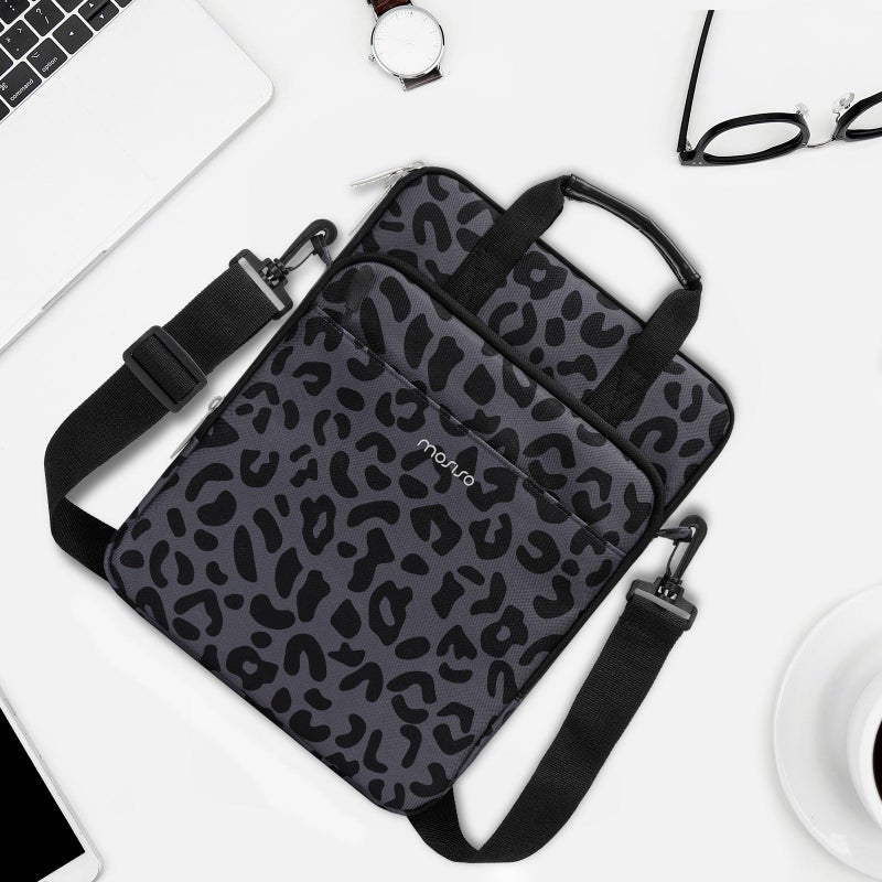 MOSISO 12.9 inch Tablet Sleeve Bag for iPad Pro 13 M4&iPad Air 13 M3 M2,iPad Pro 12.9 M2 M1 6/5th,Surface Laptop Go 12.4,Galaxy Tab S8+/S9+ 12.4, Leopard Grain Tablet Shoulder Bag with 3 Pockets,Black - Image 3