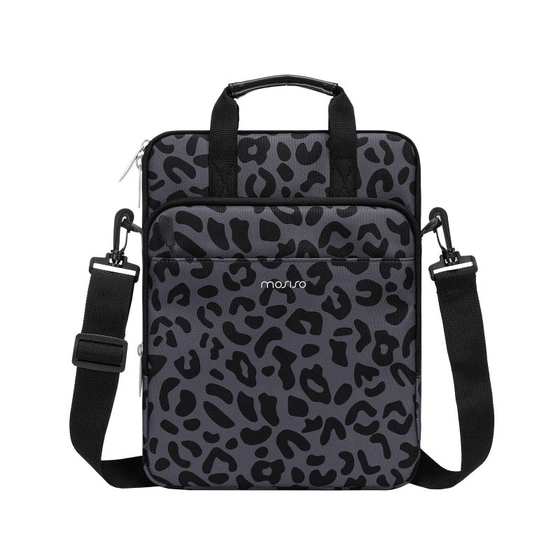 MOSISO 12.9 inch Tablet Sleeve Bag for iPad Pro 13 M4&iPad Air 13 M3 M2,iPad Pro 12.9 M2 M1 6/5th,Surface Laptop Go 12.4,Galaxy Tab S8+/S9+ 12.4, Leopard Grain Tablet Shoulder Bag with 3 Pockets,Black - Image 1