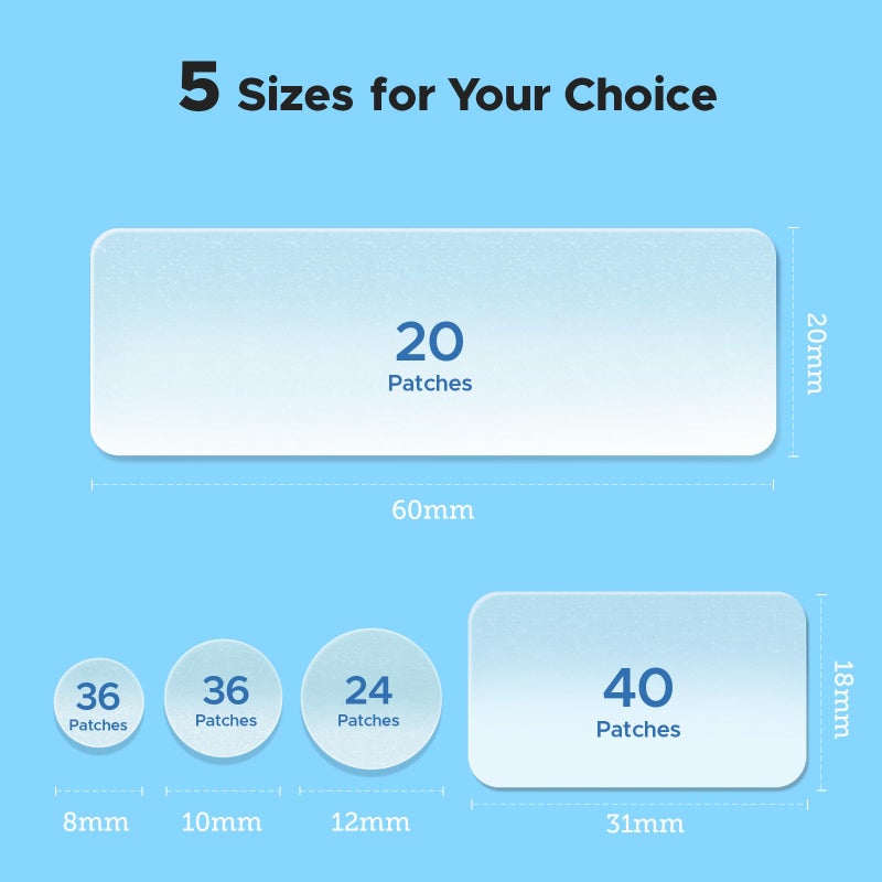 LitBear Large Pimple Patches, 5 Sizes 156 Patches Big Acne Patch, 60 XL Hydrocolloid Patch for Full Face, Forehead, Chin, Nose, Body, Back, Neck & Chest, Stirp, Square Large Hydrocolloid Bandages - Image 2