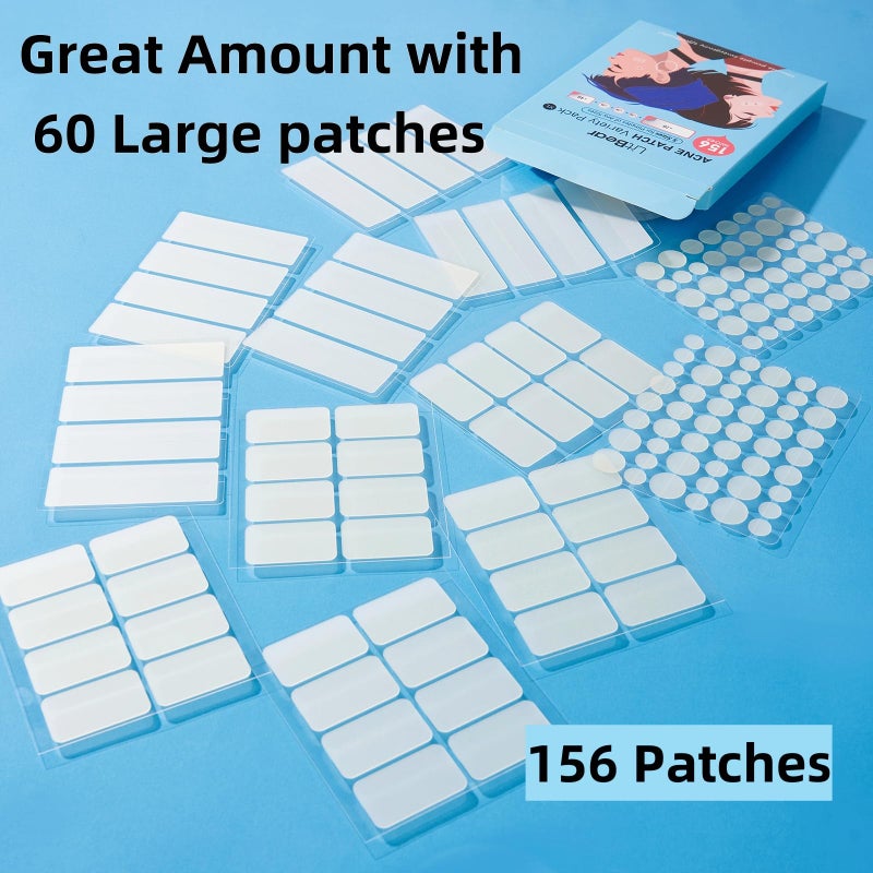 LitBear Large Pimple Patches, 5 Sizes 156 Patches Big Acne Patch, 60 XL Hydrocolloid Patch for Full Face, Forehead, Chin, Nose, Body, Back, Neck & Chest, Stirp, Square Large Hydrocolloid Bandages - Image 4