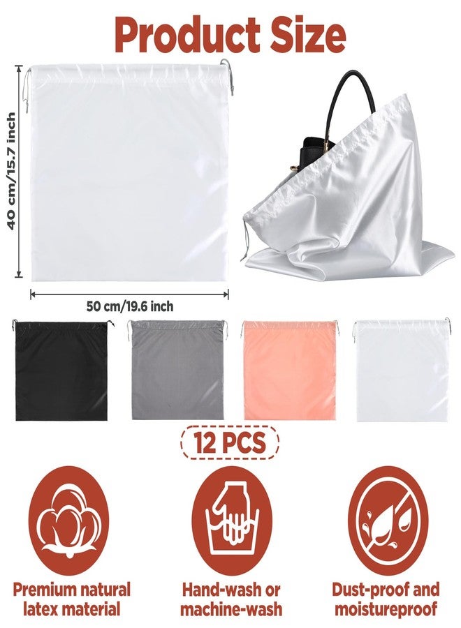 xozeooeu 12 Pack Dust Bags for Handbags - 4 Colors (Black, Gray, White, Pink) Natural Latex Drawstring Storage Pouches for Purses, Shoes, & Boots (19.7"x15.8") - Image 2