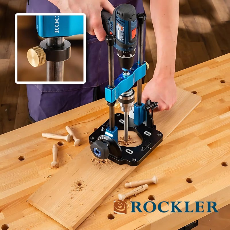 ROCKLER دليل حفر روكلر مع مفتاح الفكين - ملحقات مكبس الحفر بالحجم الكامل للمحلات الصغيرة - دليل حفر بزاوية من 0° إلى 60° مع مقياس بروتراكتور سهل القراءة - دليل حفر محمول ذاتي التمركز - Image 4