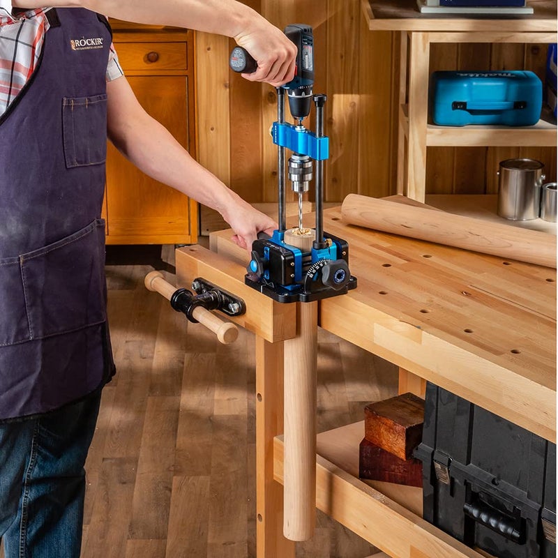 ROCKLER دليل حفر روكلر مع مفتاح الفكين - ملحقات مكبس الحفر بالحجم الكامل للمحلات الصغيرة - دليل حفر بزاوية من 0° إلى 60° مع مقياس بروتراكتور سهل القراءة - دليل حفر محمول ذاتي التمركز - Image 5