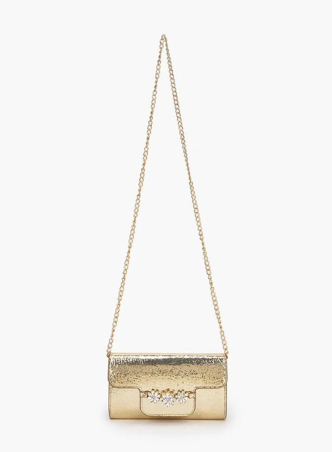 Flora Bella By Shoexpress Flora Bella Embellished Clutch with Chain Strap Ramadan Collection