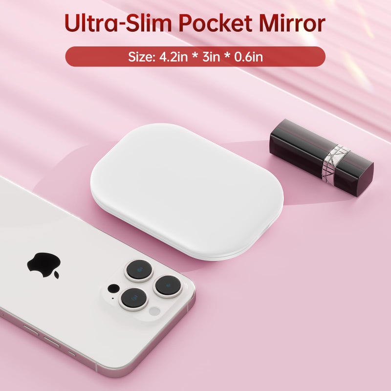Benbilry Lighted Compact Travel Mirror with 3 Color Lights, 1X/3X Magnifying Ultra Slim Rechargeable Pocket Mirror for Purse, 2-Sided, Handheld, Folding, Portable, White - Image 3