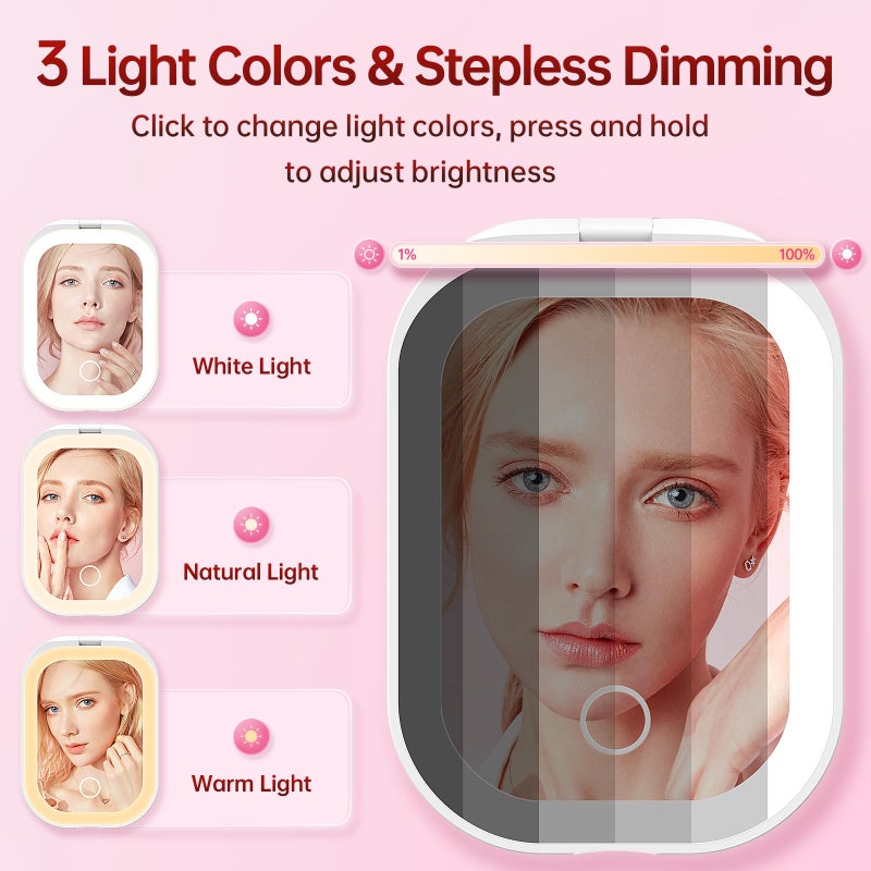 Benbilry Lighted Compact Travel Mirror with 3 Color Lights, 1X/3X Magnifying Ultra Slim Rechargeable Pocket Mirror for Purse, 2-Sided, Handheld, Folding, Portable, White - Image 4