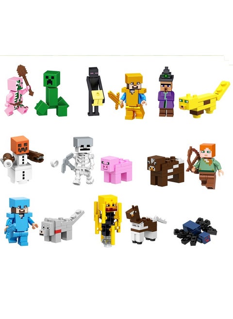 16-Pack Minifigure Building Set - Pixel Game Figure Toys - High Quality Mini Figures Series Stitching Toys Playsets for Collectors and Kids Educational Building Block Ornaments Everyone Living Room TV Cabinet Hanging Ornaments Children's Room Decoration  (Multi-color)