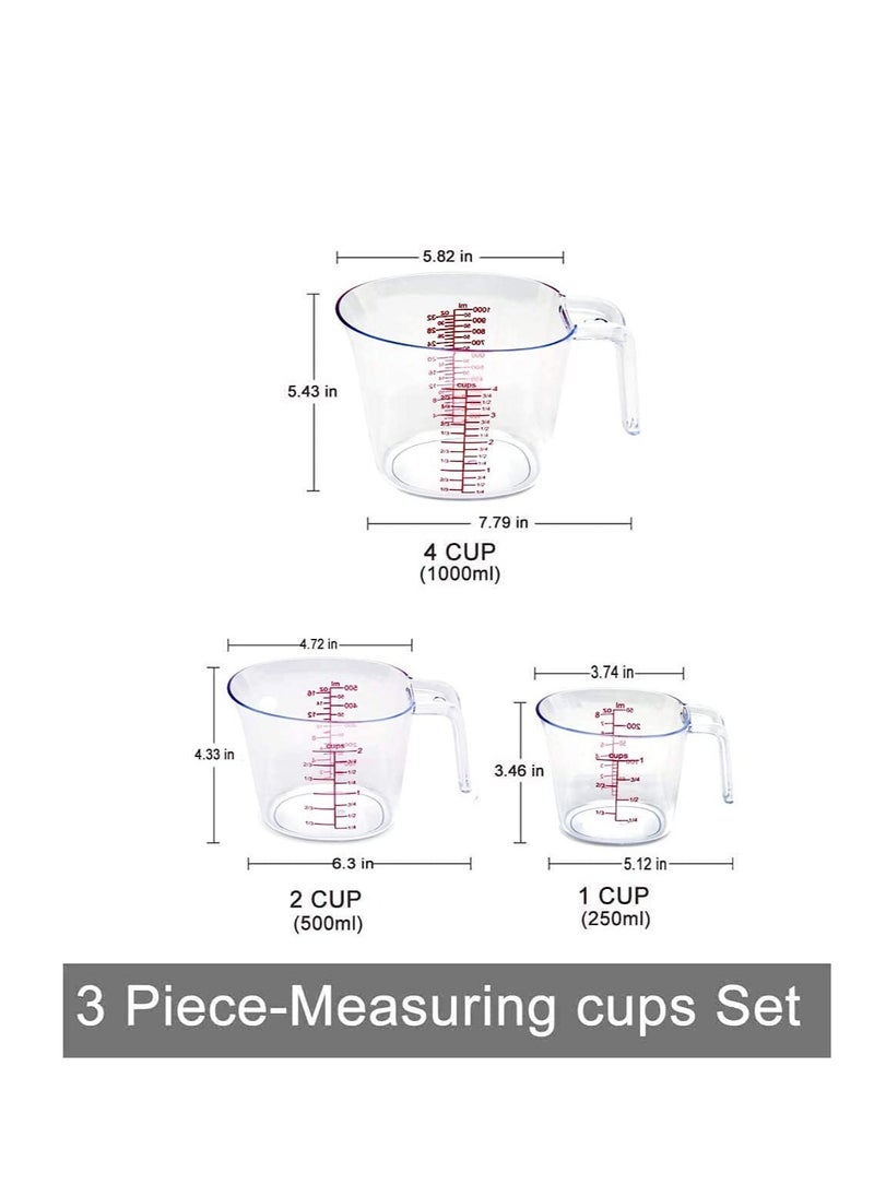 SYOSI Measuring Cups Set 3Pcs Plastic Measuring Cup of BPA free with Plug in Nesting Handle Stackable Design and Multiple Measurement Scales Clear  - Image 3