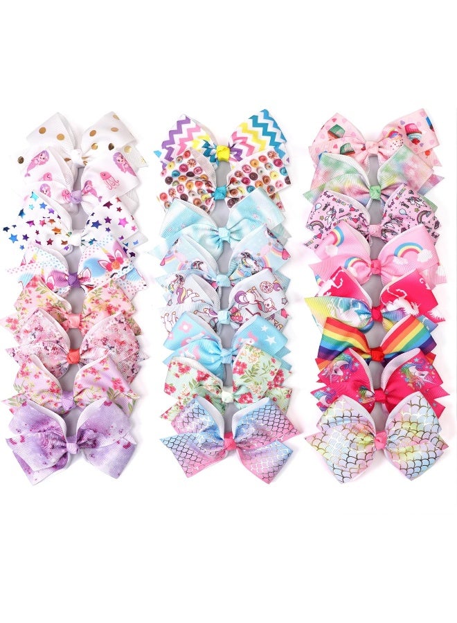 CellElection 24PCS 4.5Inch Bows for Girls Boutique Grosgrain Ribbon Rainbow Hair Bow Alligator Hair Clips Pigtail Bows Unicorn Hair Clips for Baby Girls Toddler Kids Children Teens in Pairs - Image 1