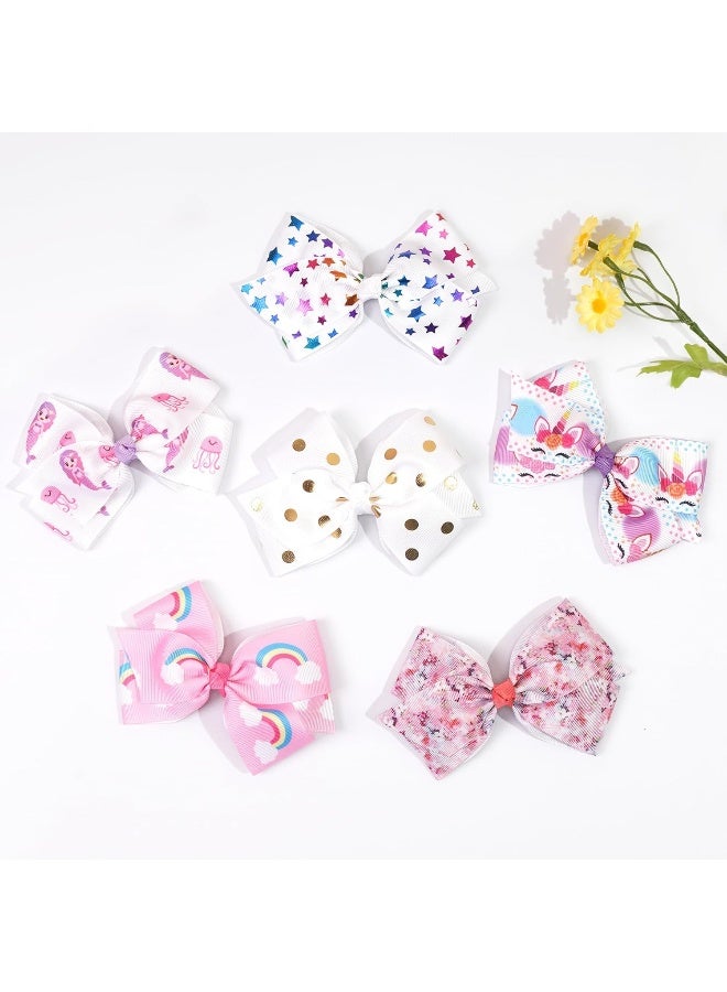 CellElection 24PCS 4.5Inch Bows for Girls Boutique Grosgrain Ribbon Rainbow Hair Bow Alligator Hair Clips Pigtail Bows Unicorn Hair Clips for Baby Girls Toddler Kids Children Teens in Pairs - Image 4