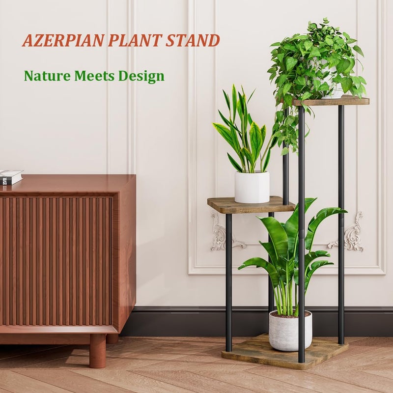 AZERPIAN 3 Tier Plant Stand Indoor Metal Plant Shelf for Multiple Plants Corner Flower Holders for Living Room Balcony Bedroom Patio Garden, Black (Black, 3 tier) - Image 2