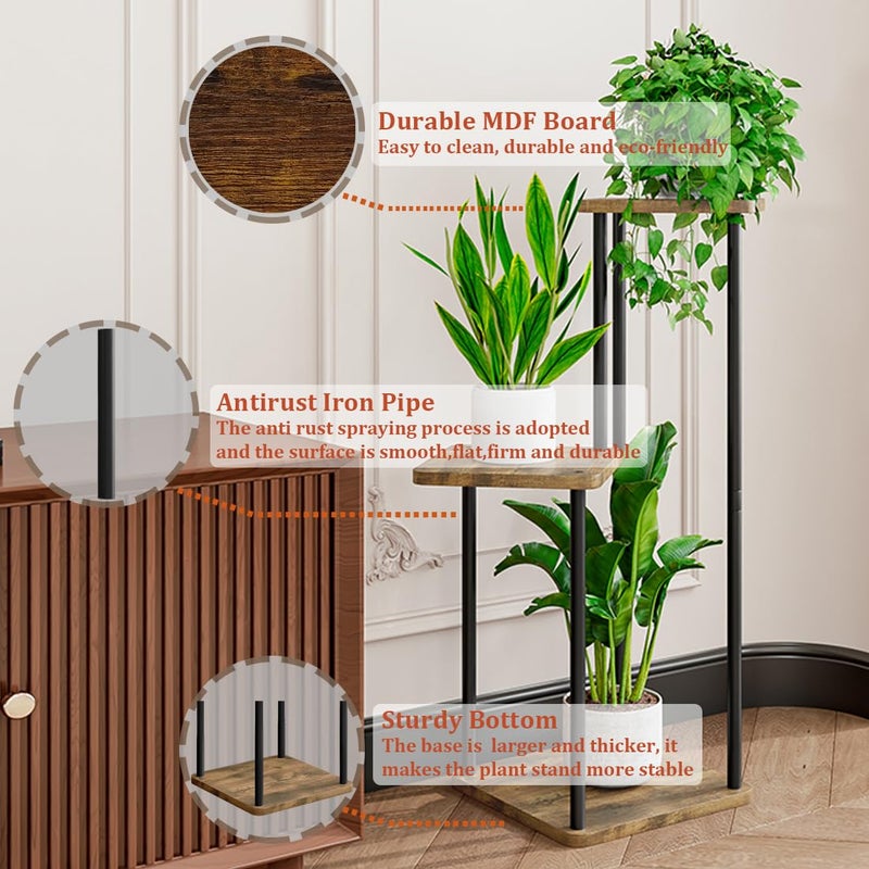 AZERPIAN 3 Tier Plant Stand Indoor Metal Plant Shelf for Multiple Plants Corner Flower Holders for Living Room Balcony Bedroom Patio Garden, Black (Black, 3 tier) - Image 4