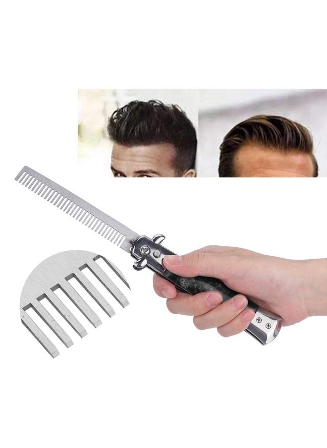 silvercnc - Slick Comb, Portable Stainless Steel Foldable Combs with Round Smooth Comb Teeth, Suitable for Men Slicked Back Hair Styling - Image 1