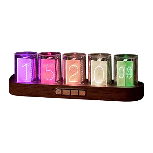 Adventurers Simulation Nixie Tube Clock, RGB Desk Clock, LED Tube Desk Clock with Imitation Wood Base & 24 Hour Clock, Suitable for Decorating Under Computer Monitor & on Bedside Table in Bedroom - Image 1
