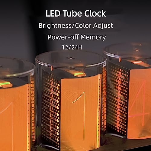 Adventurers Simulation Nixie Tube Clock, RGB Desk Clock, LED Tube Desk Clock with Imitation Wood Base & 24 Hour Clock, Suitable for Decorating Under Computer Monitor & on Bedside Table in Bedroom - Image 2