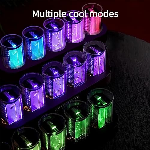 Adventurers Simulation Nixie Tube Clock, RGB Desk Clock, LED Tube Desk Clock with Imitation Wood Base & 24 Hour Clock, Suitable for Decorating Under Computer Monitor & on Bedside Table in Bedroom - Image 3