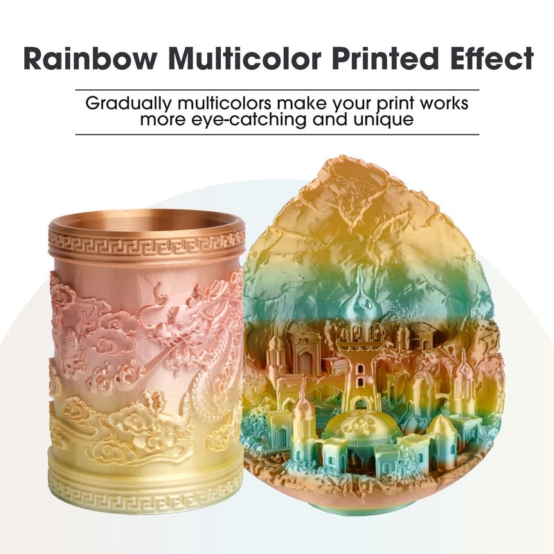 eSUN Silk Rainbow Metal PLA Filament 1.75mm, Silky Multicolored 3D Printer Filament PLA, 1KG Gradient Changing Multicolor Filament for 3D Printer, Silk Rainbow Multicolor - Image 3