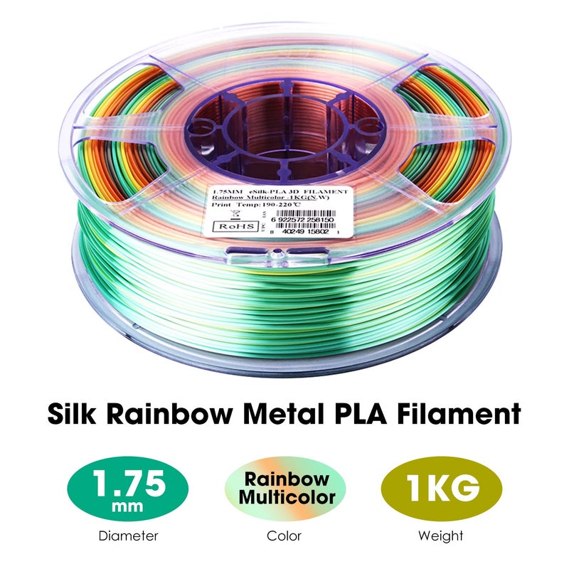 eSUN Silk Rainbow Metal PLA Filament 1.75mm, Silky Multicolored 3D Printer Filament PLA, 1KG Gradient Changing Multicolor Filament for 3D Printer, Silk Rainbow Multicolor - Image 2