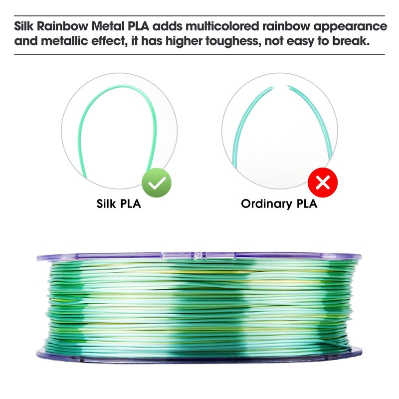 eSUN Silk Rainbow Metal PLA Filament 1.75mm, Silky Multicolored 3D Printer Filament PLA, 1KG Gradient Changing Multicolor Filament for 3D Printer, Silk Rainbow Multicolor - Image 5