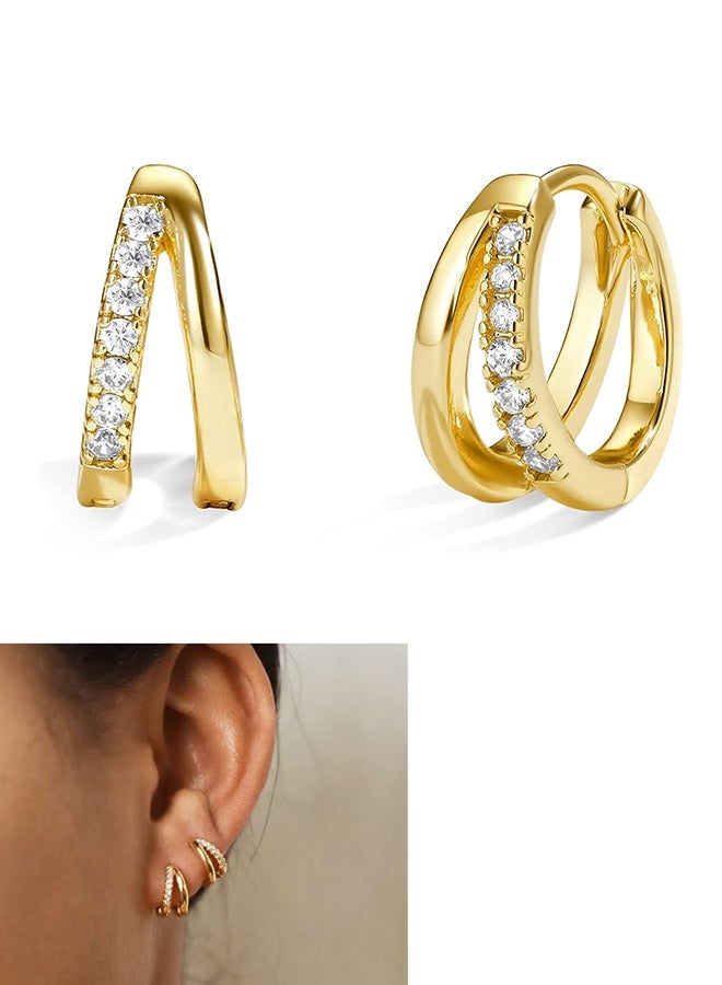 YJ Ladies' 4mm Wide Gold Stainless Steel Hoop Earrings, Set of 2 - Image 1