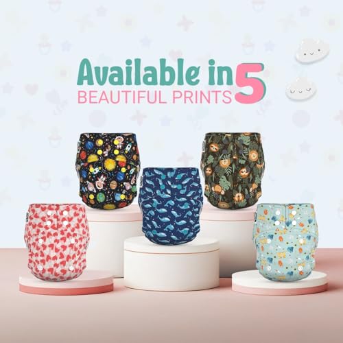 Little Pea Leak-Proof Cloth Diapers for Babies 3 Months -3 Years�High-Absorbency Combo Pack with 2 Cloth Diapers, 2 Insert Pads, and 2 Wet Bag (Fits 5-18kg) | Adjustable, Washable, 6-Hour Absorbency, Rash Free - Cosmic, Ocean - Image 5