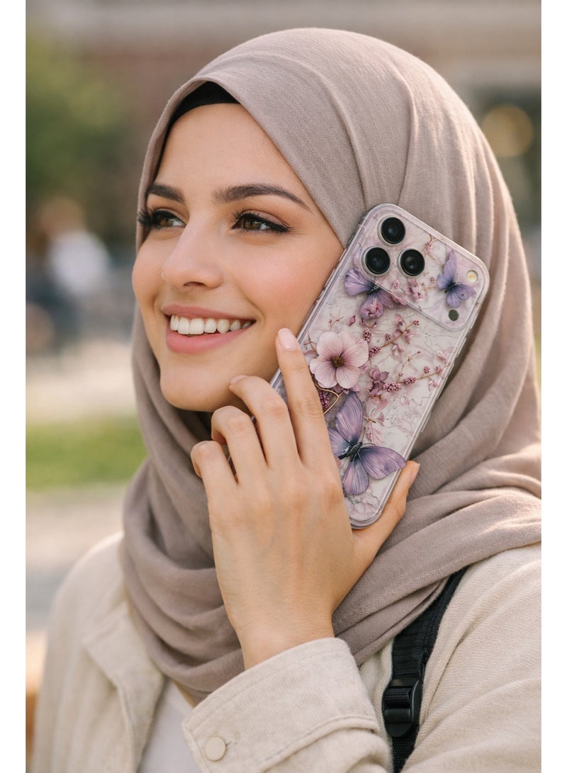 🌸 غلاف هاتف آيفون 17 برو ماكس بتصميم الزهور والفراشات – طباعة 2D – خامة TPU ناعمة – نحيف ومضاد للصدمات - Image 5
