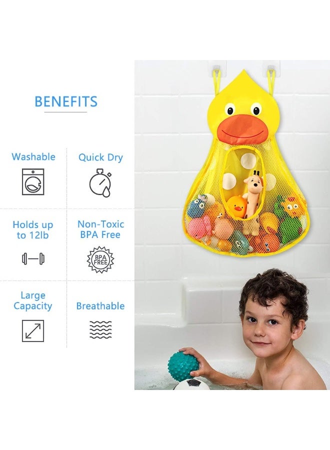 2 Pack Bath Toy Organizer for Kids, Mesh Shower Storage Bag with Adhesive Hooks, Bathtub Toy Holder Quick Drying Net, Bathroom Accessories for Family and Children - Image 2