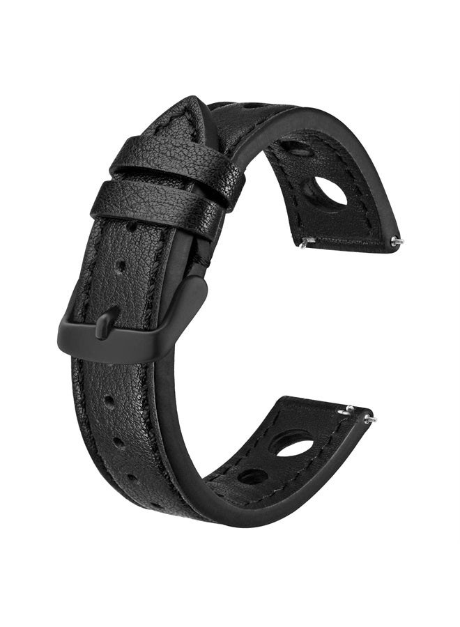 BISONSTRAP Rally Watch Bands, Shrunken Leather Watch Straps for Men, 18mm, Black with Black Buckle - Image 1
