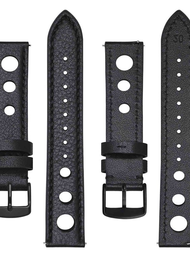 BISONSTRAP Rally Watch Bands, Shrunken Leather Watch Straps for Men, 18mm, Black with Black Buckle - Image 2