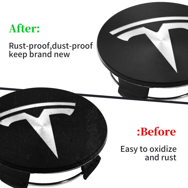 Knomix 4 Pack Exterior Decoration Wheel Center Cover for Tesla Model 3 Model Y,56mm Hubcaps Wheel Rim Cover Tesla Center Caps Hubcaps+20 Black Lug Nut Covers (Matte Black+Silver Emblem) - Image 4