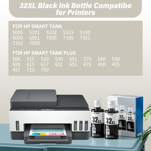 Osinkjet 32XL Black Ink Bottle Compatible for HP Smart Tank 7602 5101 6001 7301 651 551 5000 580 Printer 32 XL Ink Bottle Set for Smart Tank Plus 570 578 590 Ink Refill 2Pack 165ml1VV24AN - Image 3