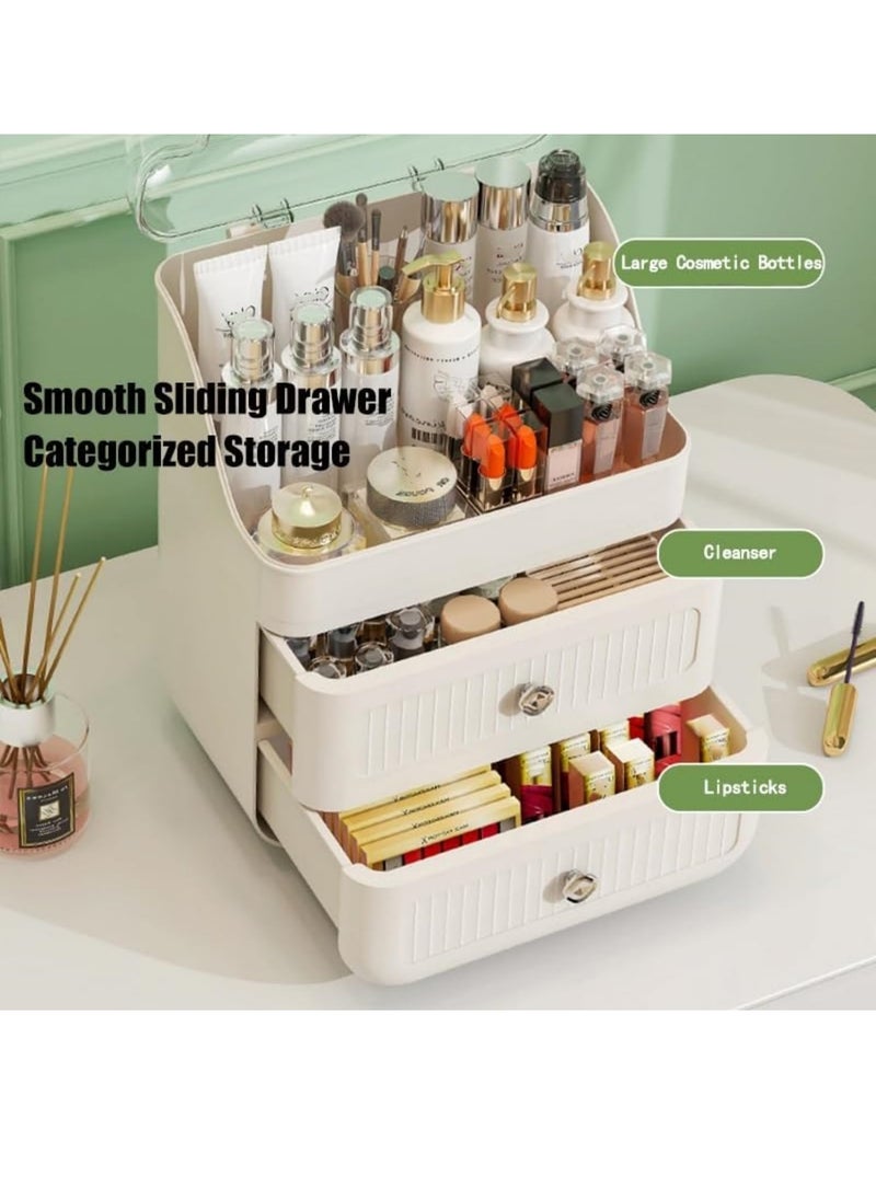VUCATIN - 3 Layers Makeup Storage Case Multipurpose Makeup Organizer Portable Cosmetic display case Storage Box for Tabletop Dustproof Large Capacity Storage Organiser Makeup Display Cases 27 * 17 * 39cm - Image 1